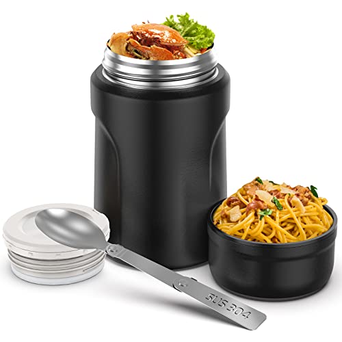 JIM´S STORE Termo alimentos 500ml,Frasco Termica Comida Acero Inoxidable Recipiente Térmico Sólidos para Adultos y Niños (Negro)