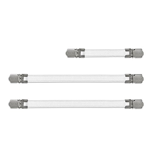 Rayen Tensores Planchar | para un Ajuste Funda | Universal | Dimensiones: 23cm (2u) y 13cm (1u) | Color, Goma elástica, Blanco, Clips cromados, 2 und(23 cm), 1 (13 cm)