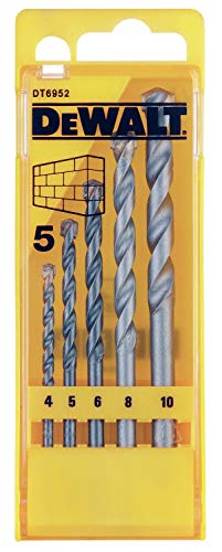 Dewalt DT6952-QZ DT6952-QZ-Juego de 5 brocas para piedra en cassette de plástico Ø 4,5,6,8,10mm, 0 W, 0 V, acero C60, 4, 5, 6, 8, 10 mm