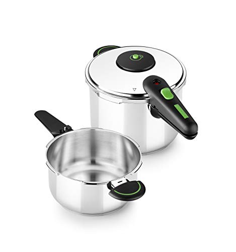 Monix Presto Duo - Set de ollas a presión 4+6 L acero inoxidable 18/10, apta para todo tipo de cocinas incluida inducción