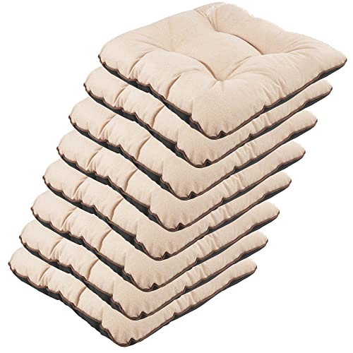 SuperKissen24. Juego de 8 Cojines de Asiento - Cojín de Silla 45x45 cm para Interior y Exterior Cómodo e Impermeable para Muebles de Jardin, Terraza, para Suelo - Lino Beige