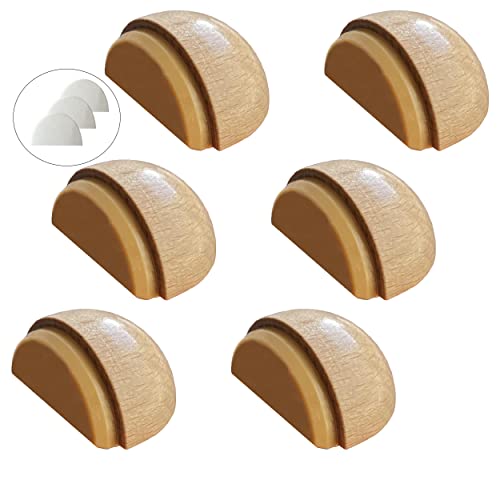 Topes para Puertas, Tope de puerta para suelo, Tope Puerta Adhesivo de Madera para todo tipo de Suelo, Topes puerta adhesivos, door stopper, - Pack 6 unidades mas 3 adhesivos extra (Haya natural).