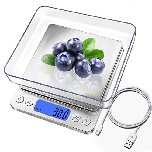 Básculas de cocina digitales, carga USB, 3 kg/0,1 g, básculas de cocina eléctricas, básculas de cocina eléctricas, báscula digital impermeable, recargable por USB,acero inoxidable