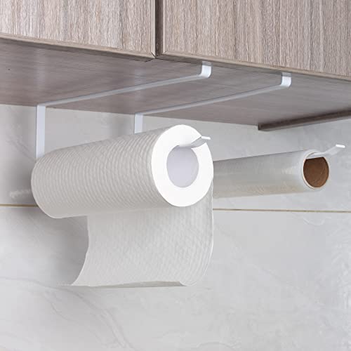 Halcyerdu Colgador Papel Cocin, 2pcs Portarrollos Cocina Pared, Rollo de Papel Toalla de Papel Titular, Porta Rollos de Cocina sin Tornillos, Porta Rollos de Cocina sin Tornillos para Cocina(Blanco)