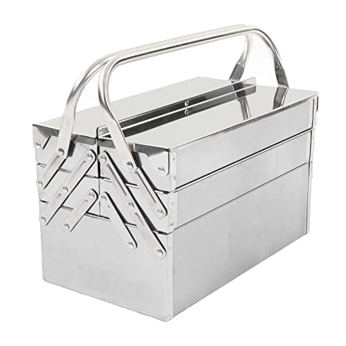 Caja de Herramientas Metálica, Organizador de 3 Capas y 5 Bandejas, Caja de Herramientas en Voladizo, Caja de Herramientas de Acero Inoxidable, Tapa con Cerradura (460)