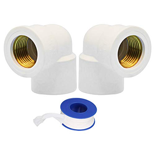 YOFASEN Conectores de tubería PVC, 32mm - 2 piezas Adaptador de accesorios de tubería de codo de ángulo de 90 ° Conector de rosca hembra + 1 piezas de cinta de plomería