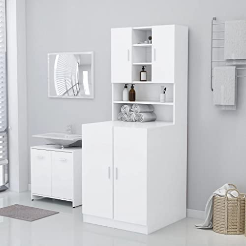 homiuse Armario de Lavadora Blanco Mueble Lavadora Mueble Ropa Sucia Mueble Lavadora Exterior Armario Lavadora Mueble para Lavadora Mueble sobre Lavadora Mueble Encima Lavadora 71x71,5x91,5 cm