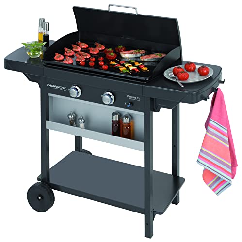 Campingaz Plancha de Gas EX, 2 Quemadores de Acero, 7.5 kW de Potencia, Carrito y 2 Mesas Plegables, Plancha Grande Antiadherente