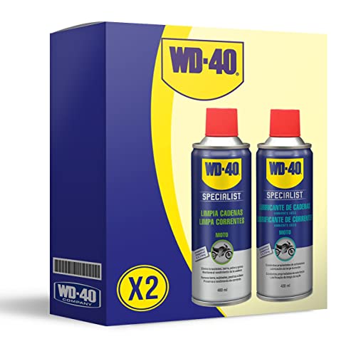 WD-40 Specialist Motorbike - Lote para cuidado y mantenimiento de cadena moto con Spray Limpiacadenas 400Ml + Lubricante de Cadenas 400Ml - Pack 2 unidades