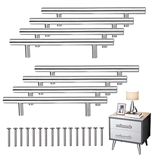 Paquete de 8 Manijas en Forma de T en Acero Inoxidable para Cajones Puertas de Gabinete o Cocina-200 mm de ancho;Centros 128mm-Tiradores Cocina,para Cajones Puertas de Gabinete,armarios de cocina