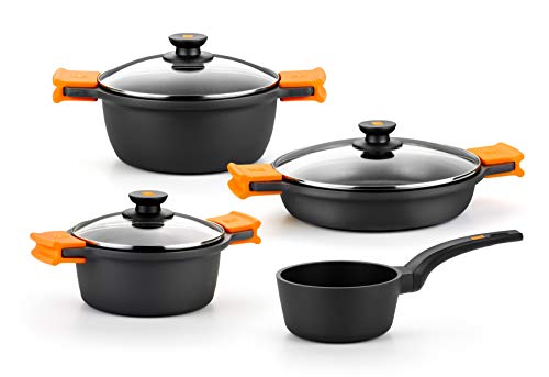 BRA Efficient - Batería 4 piezas, de aluminio fundido con antiadherente, apta para todo tipo de cocinas incluso inducción, Color Negro [Amazon Exclusive]