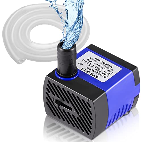 SOUSLOW Mini Bomba de Agua Sumergible 4W 300L/H con 2 boquillas para acuario tanque de peces estanque fuentes jardín sistema