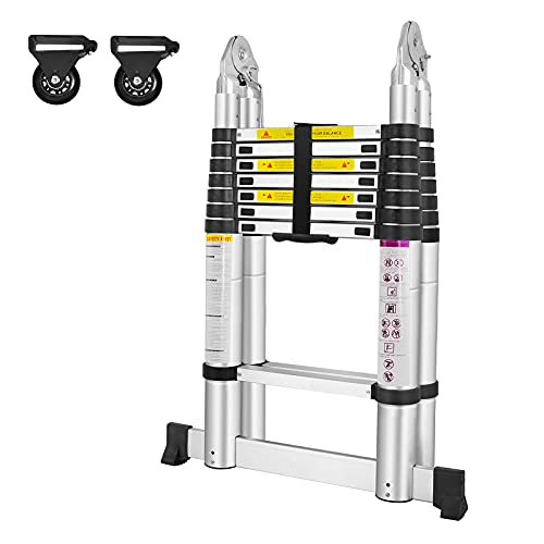 UISEBRT Escalera Telescópica 5M, Escalera Plegable, Extensión Escalera Multiusos de Aluminio Portátil 2,5M+2,5M, Carga Máxima 150 kg