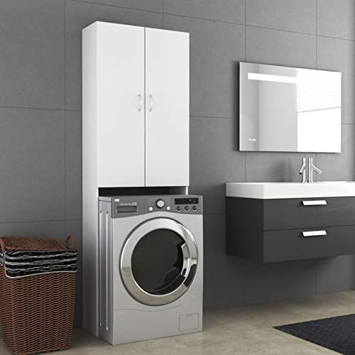 Armario de Lavadora, Yumeng Mueble Lavadora, Estanteria Lavadora, Muebles Estanterias, Mueble para Lavadora Y Secadora, Mueble Auxiliar, Blanco 64x25,5x190 cm