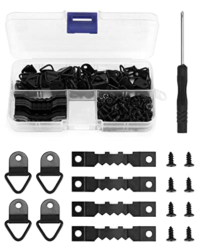 QWORK 100 x Colgador Cuadros con 150 x Tornillos, Ganchos para Colgar Cuadros, Arte, Espejos, Relojes, Tablones de Anuncios con Caja Plastica