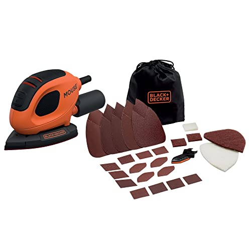 BLACK+DECKER BEW230BCA Lijadora de detalle Mouse 55W 11.000 RPM diámetro órbita 1.5 mm incluye 10 accesorios y bolsa de transporte