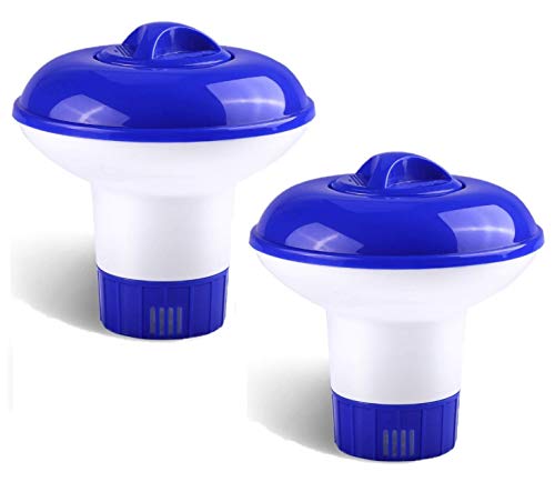 HEINTON 2 Piezas Dispensador de Cloro Flotante, 13cm Dispensador de Productos Químicos para Piscinas con Respiraderos de Flujo Ajustable y Tapa de Bloqueo para Piscinas Cubiertas