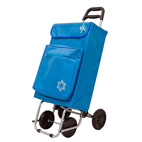 Amig - Carro de la Compra | 22 x 40 x 106 cm | con 4 Ruedas para un Fácil Manejo | Bolsillo Exterior para Congelados | Saco Interior Extraíble y Lavable | Carga Máxima de 15 kg | Color Azul
