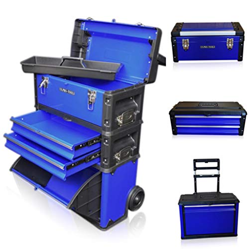 Carro organizador de herramientas 3 en 1. Fabricado en plástico y acero, color azul. Marca US PRO Tools