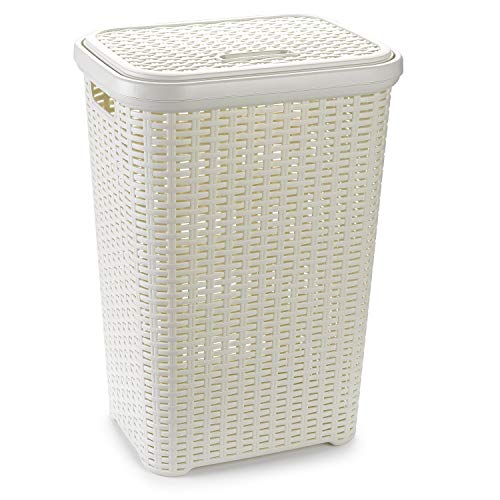Plastic Forte Pongotodo Rattan Cesto Mimbre para la Colada, Blanco, 60 litros