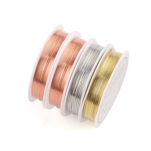4 rollos de alambre de cobre para joyería, diámetro de alambre de 0,3 mm, alambre de cobre rosa dorado y plateado de 15 m, fabricación de joyas de anillos, alambre de joyería.