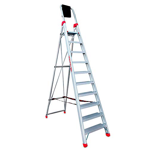 Faraone - Escalera de Aluminio - Escalera de Tijera DOMUS10 - 301 x 65 x 15 cm - Escalera 10 Peldaños - Máxima Seguridad - Fácil Transporte - Peldaños Anchos y Cómodos