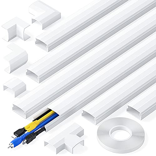 kinkaivy Canal de Cable, 2,4 m (6 Unidades, 30 x 17 mm), Autoadhesivo, Blanco, Canales de PVC, Cubierta de Cable para Ocultar Cables para Ordenadores en casa o en la Oficina