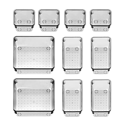 Famhap Organizador de Cajones 10 piezas, Cajas Bandejas de Plástico Apilables para Almacenamiento en Cajones, Escritorio, Cocina, Baño y Maquillaje