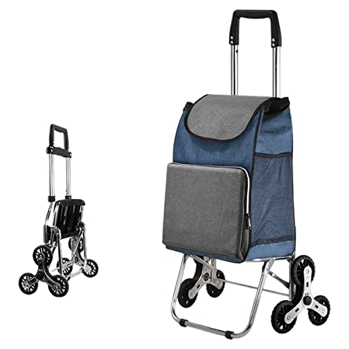 Carro de la Compra con 6 Ruedas para Subir Escaleras, Carrito de la Compra Plegable, Bolsa Desmontable de 50 L, Carrito Compra Plegable de Aluminio (Blue)