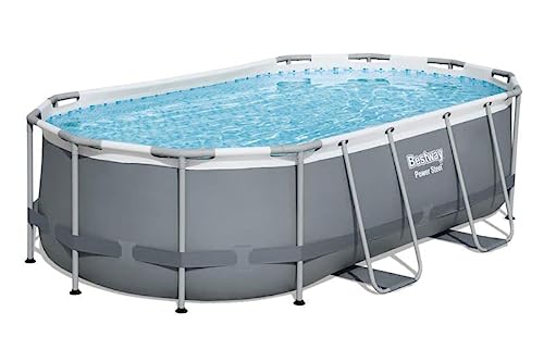 Bestway Power Steel Frame - Juego de Piscina con Bomba de Filtro (427 x 250 x 100 cm), Color Gris