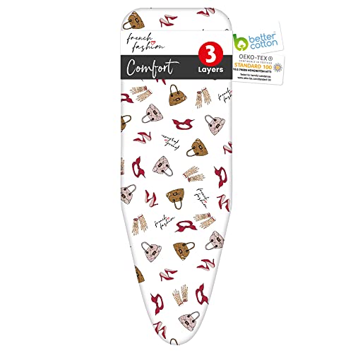 French Fashion Funda para Tabla DE Planchar 100% ALGODÓN BCI y Equipado con Capa DE MOLTÓN Especialmente Gruesa - 120x40CM - Disponible en Dos Medidas - Confort Diseñado con pasión, Hecho con Amor