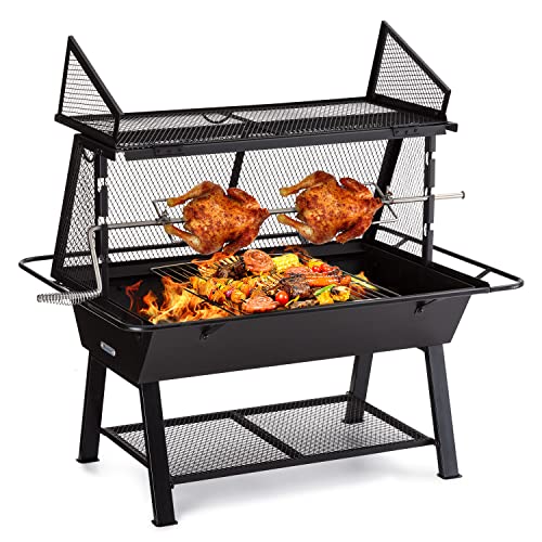 Blumfeldt 2-in-1 Barbacoa Carbon, Cajon Barbacoa Leña con Cubierta para Chispas Extra Grande, Mini Barbacoa de Asado para Exterior con Rejilla de Acero Inoxidable, BBQ con Protector de Lluvia