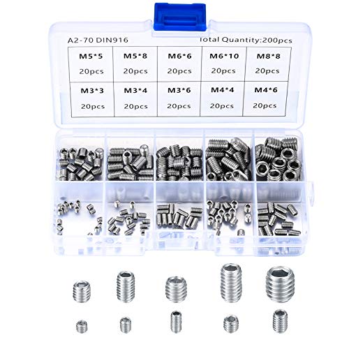 Juego de tornillos de cabeza hexagonal, 200 unidades, M3, M4, M5, M6, M8, tornillos de acero inoxidable