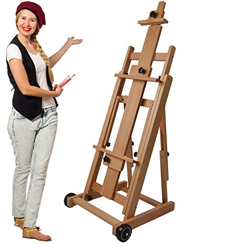 Artina Caballete de Pintura de Estudio Profesional Bordeaux – Caballete Plegable de Madera de Haya Maciza - Calidad Profesional - transportable con Ruedas