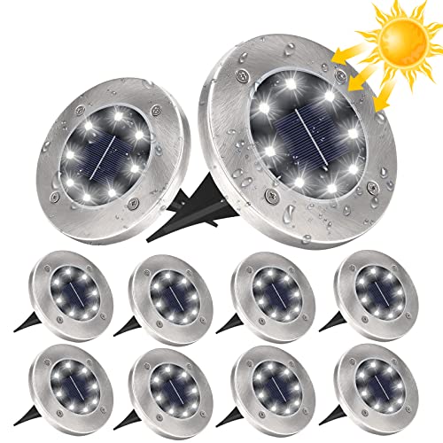 DUTISON Luces Solares para Exterior Jardin, 10 Pack 8LED Luz Solar Exterior jardin, IP65 Impermeable, Luces Solar de Tierra, Luz para suelo, para Jardín Césped Patio Yard Entrada (Blanca)