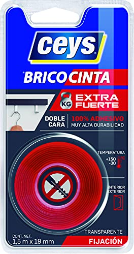 Ceys - Bricocinta Transparente - Extrafuerte - Doble cara - 100% adhesivo - 1,5 M x 19 MM