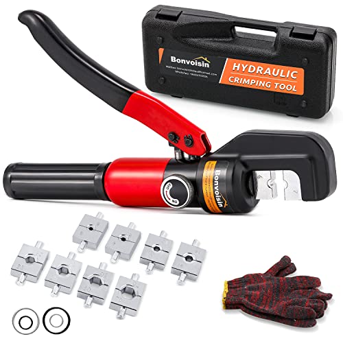Bonvoisin Crimpadora Hidráulicas de Presión 8T, 9 Moldes 4-70m㎡ Acero para Terminales de Cobre y Aluminio, con Manual de Instrucciones & Guantes (BSK-70: 8T, 4-70 mm²)