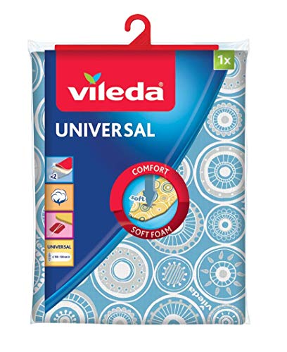 Vileda Universal - Funda de planchar, funda de 2 capas adaptable a todos los tamaños, capa de algodón y relleno de espuma, medidas: 110-130 cm de largo, 30-45 cm de ancho, color azul