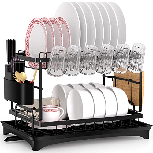 Comius Sharp Escurreplatos Acero Inoxidable, Soporte de Drenaje Automático, con Soporte para Cubiertos, Soporte para Tazas, Soporte para Tabla de Cortar y Escurridor, para Encimera de Cocina