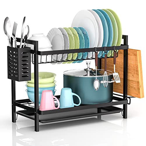 Escurreplatos Acero Inoxidable Cocina, Multifunción Escurridor De Platos Desmontable De 2 Niveles, Escurridor de Platos para Fregadero con Bandejas de Goteo,Soporte de Cubiertos Soporte de Vaso