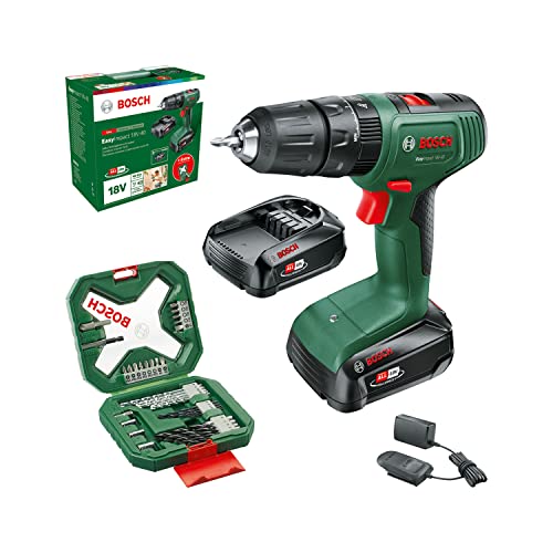 Bosch Home and Garden taladro percutor a batería EasyImpact 18V-40 (2x batería de 2,0 Ah, sistema de 18 V, set de destornilladores y brocas para madera, piedra y metal de 34 piezas, en caja)