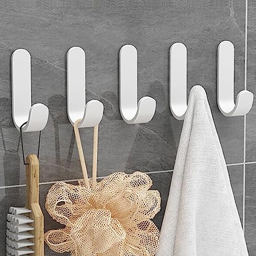 Ganchos Adhesivos para Pared, 12 Piezas Colgadores pared Adhesivos, Percha Adhesivas Sin Taladro, Ganchos Adhesivos para Colgar, Soporte de Pared para Toallas de Baño, Cocina y Baño, Blanco