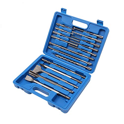 TOPWAY Brocas SDS Plus, 17 Piezas Kit de Brocas y Cinceles SDS Plus, Brocas de Martillo Giratorio SDS-Plus para Albañilería Hormigón Ladrillo Mármol Granito, Estuche de Almacenamiento Incluido