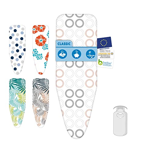 LaundrySpecialist Funda Tabla DE Planchar Classic – Tamaño (L/XL) Universal máx. 140x52 cm – Fabricado en algodón 100% con una Capa de Espuma de 3MM - Extra Permeable al Vapor - Made IN Europa