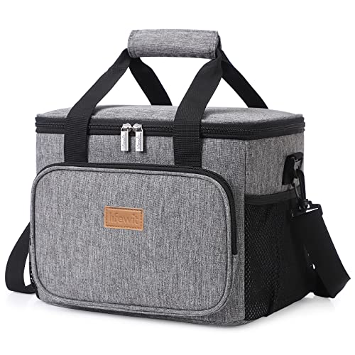 Lifewit 15L Bolsa de Enfriamiento,Bolsa Isotermica de Almuerzo Nevera para Alimentos Frutas Porta de Comida con Forro Plástico Aislamiento Térmico,Genial para Playa,Picnic,Camping,Barbacoa,Gris