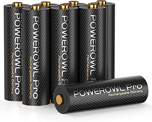 Pilas Recargables AA Pro, POWEROWL Goldtop 1.2V Ni-MH AA Pilas Recargables, Alta Capacidad 2800mAh AA Pilas - 8 Piezas