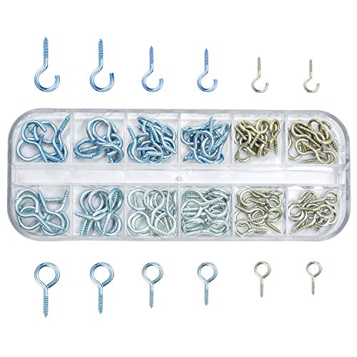 Kit de Surtido de Ganchos de Tornillos, 50 Piezas Ganchos Atornillables y 50 Piezas Ojo Escarpias Roscadas Tamaño Mixto, Hembrillas Abiertas Ganchos Atornillables