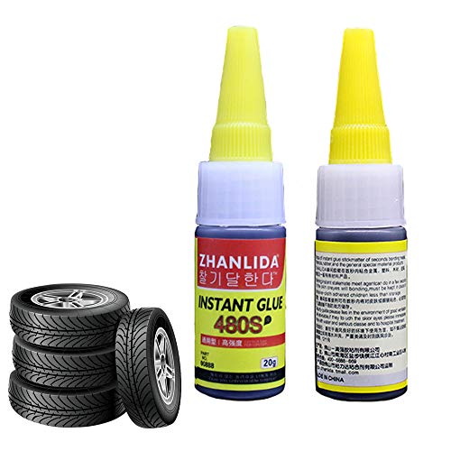 ELEpure 1Pc 480s Pegamento Especial Fuerte para neumático Coche, Pegamento Adhesivo para Reparar neumático de Coche, Pegamento Suave Negro para joyería acrílica Vidrio Madera Metal Cuero（20g）