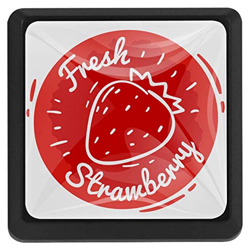 Pomos cuadrados para cajones, 3 paquetes de tiradores de 37 mm con sello de Apple, se utilizan para armarios de dormitorio, armarios, cocina, etc, Strawberry Stamp, 37x25x17mm/1.45x0.98x0.66in