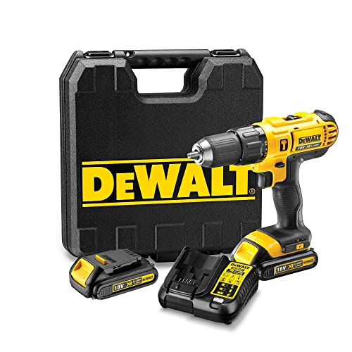 DEWALT DCD776C2-QW - Taladro percutor XR 18V, 25.500 ipm, incluye 2 baterías Li-Ion 18V (1.3Ah), cargador y maletín